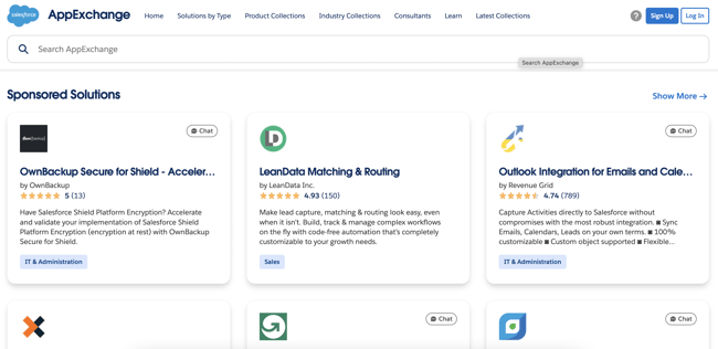 Chart showing Salesforce apps and their degree of customization with AppExchange